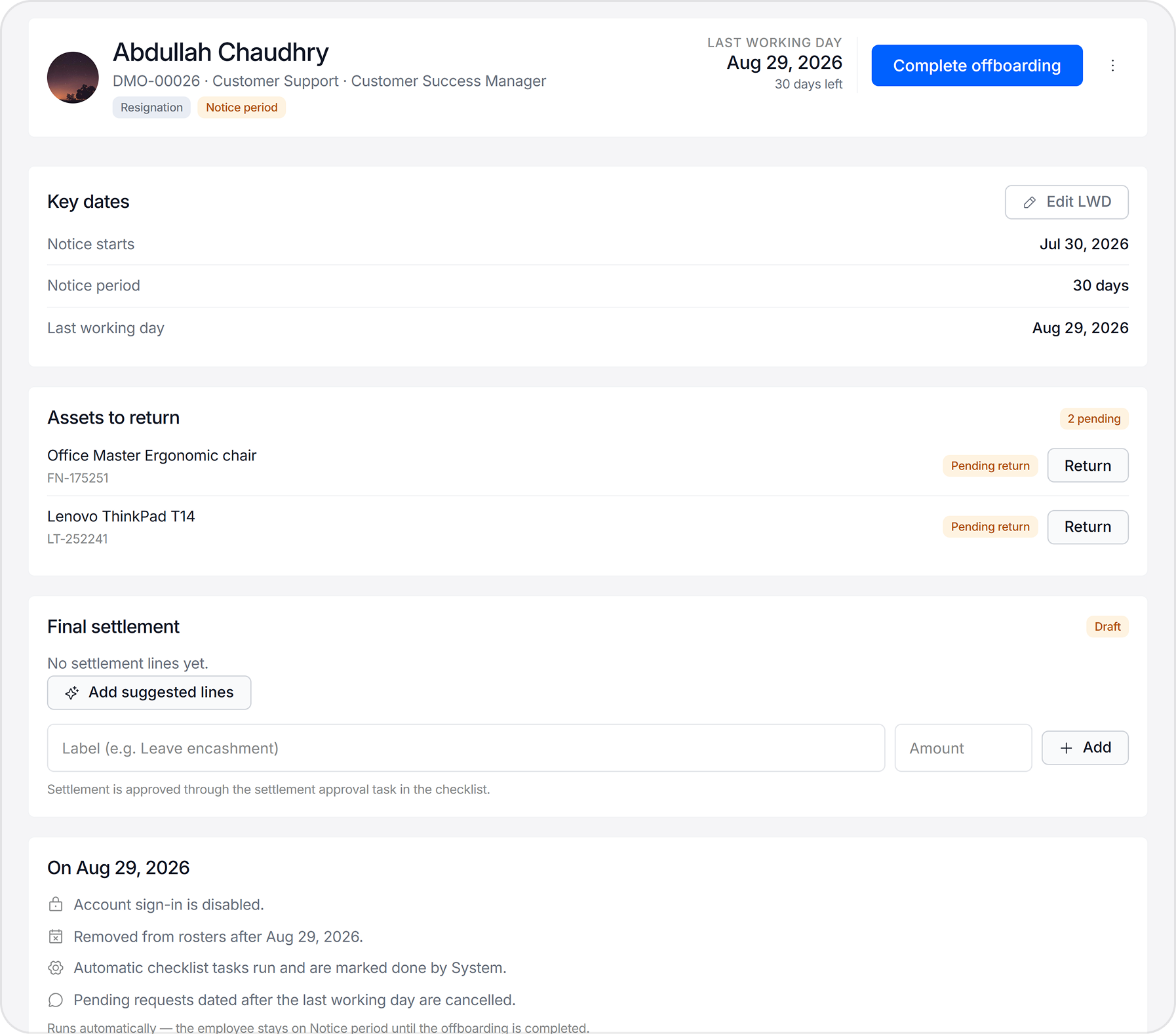 Offboarding checklist