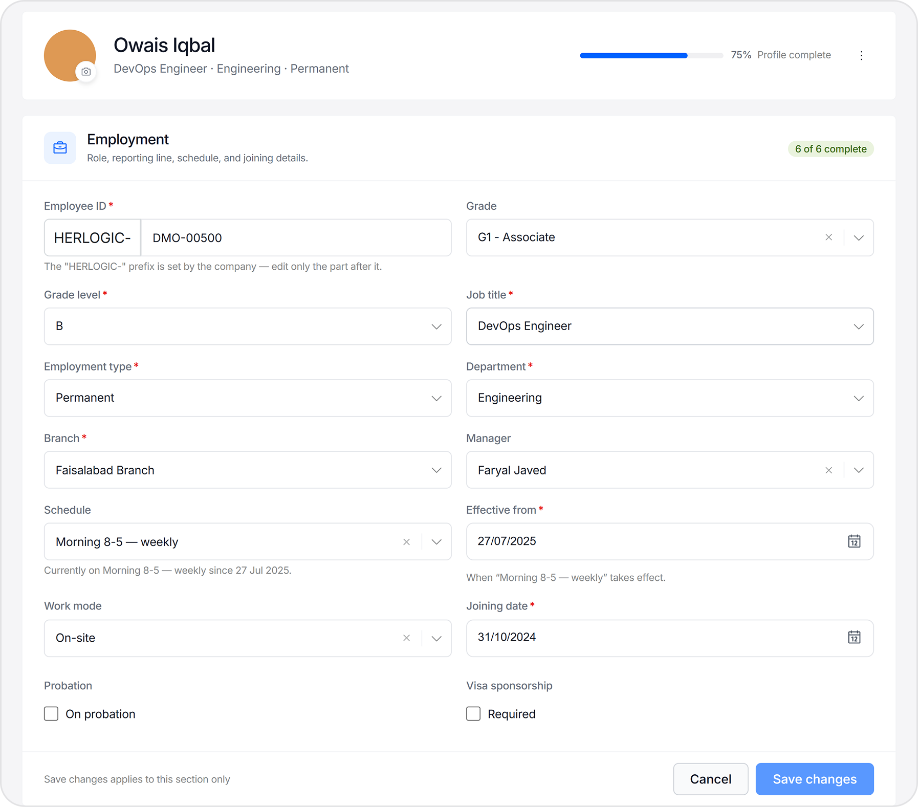 Employee details