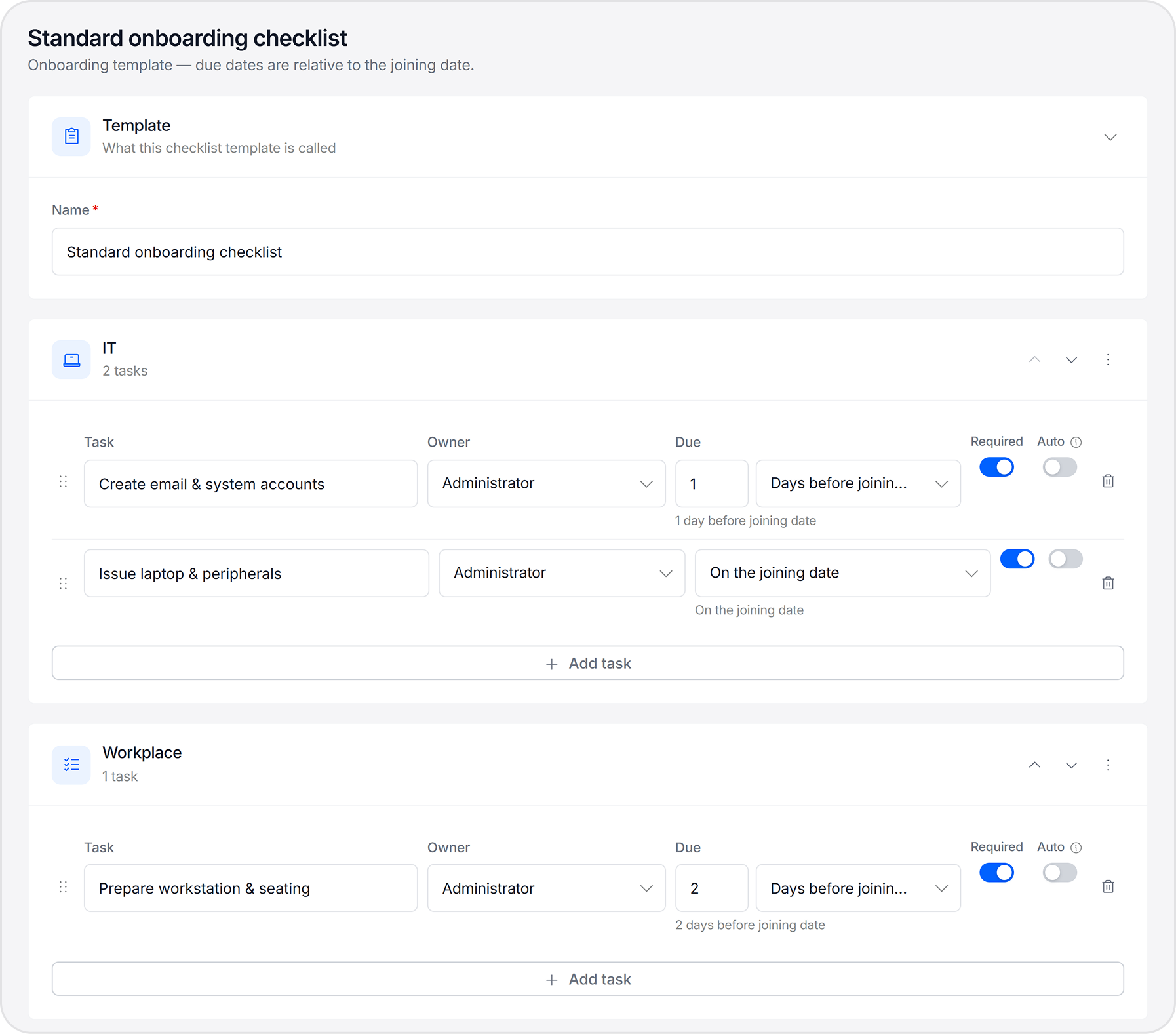 Onboarding tasks assigned