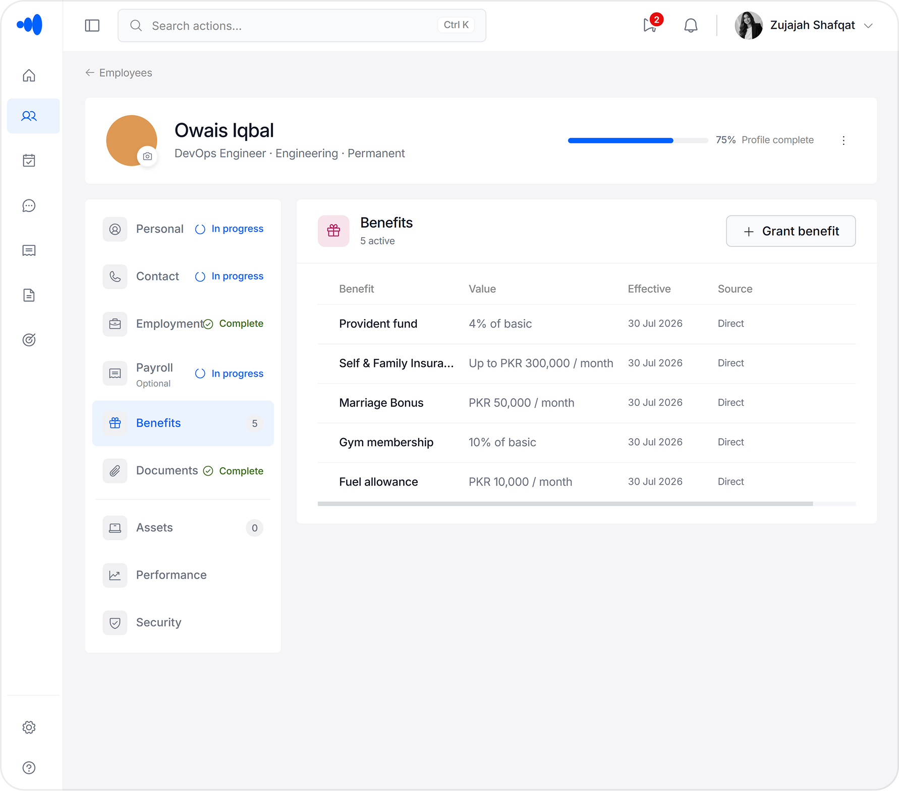 Benefits in profile